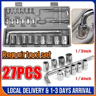 27pcs Combination Socket Wrench Box Set Wrench Adapter Set Spanner Socket Tools Set 1/2 Inch Hex Bit