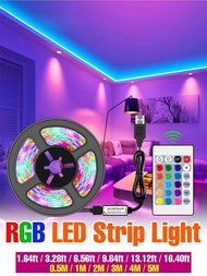 Tira De Luces Led Rgb Con Mando A Distancia, Cinta Multicolor Que Cambia De 16 Colores, Lámpara Impermeable Para Interior Ip65, Lámpara De Noche Neon, Barra De Luz, Luz De Fondo De Tv Usb, Iluminación De Ambiente De Pared De Fondo De Navidad, Halloween, Festival En Casa, Decoración De Fiesta De Cumpleaños Y Ktv, Ajuste De Brillo Flexible, Modo De Parpadeo Múltiple. Longitud Disponible: 0.5m/1m/2m/3m/4m/5m 1.64ft/3.28ft/6.56ft/9.84ft/13.12ft/16.4ft