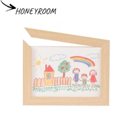 HONEYROOM Photo Frame, Rotatable Wall Decoration Wooden Kids Art Frame, Creative Memorial Changeable