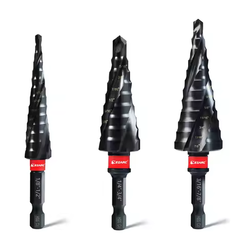 EZARC 3PCS Step Drill Bit for Metal, 1/8"-7/8" Step Drill Bit Set, 1/4" Hex Shank, M35 Cobalt, Wear-