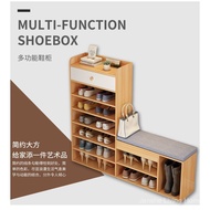 Nordic Panel Shoe Cabinet with Bench | Multi-Layer Entryway Storage Organiser | Space-Saving for HDB