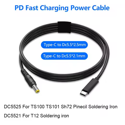 65W 20V 3A USB Type C to DC5525 DC5521 PD Fast Charging Power Cable Decoy Wire For TS100 TS101 T12 P