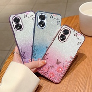 For OPPO Reno 8T case casing Butterfly Flower Transparent Fashion Soft Glitter Plated Fall Prevention for OPPO Reno8 T Back Cover