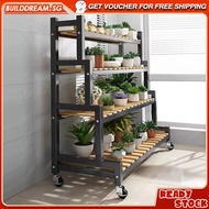 2/3/4Tier Metal Plant Rack With Wheels Flower Pot Rack with Wheels Balcony Flower Pot Stand Multilayer Plant Pot Storage Rack Indoor Outdoor Wood Flower Plant Pot Stand