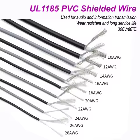 5/10/20M UL1185 PVC Shielded Wire 28 26 24 22 20 18 16 14 12 10 AWG Single Core Electronic Copper Ch