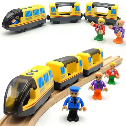 Battery Operated Locomotive Train Set for Wooden Train Tracks Magnetic Connection, Powerful Engine B