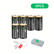 PUANTES 16340/16350 CR123A แบตเตอรี่แบตเตอรี่ลิเธียม USB Type-C แบตเตอรี่ชาร์จ 2 ชิ้น