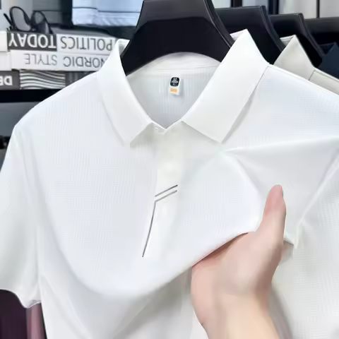 Men's Seamless Tech Polo Shirt - 4-Hole Button, 180g UV Sun Protection, 7A Antibacterial Business Le