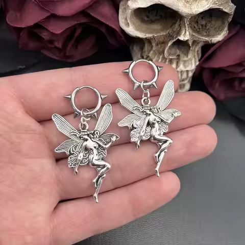 Punk Vintage Butterfly Fairy Angel Earrings Grunge Ladies Anime Jewelry Y2k Aesthetic Accessories Go