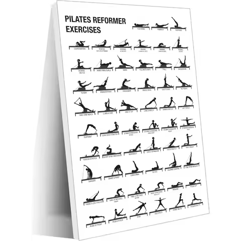 Pilates Reformer Exercises Chart for Home Gym and Office Decor, 24x36inch Canvas Print