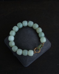 12mm天然和田玉 /和闐玉-且末藍 和田玉平安扣設計單圈手串