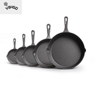 VB45D Multi-size Nonstick Frying Pan Cast Iron Uncoated Saute Pot Durable Double Drip-Spouts Omelette Skillet Food Frying