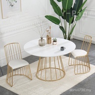 Cafe Table Chair Dessert Shop Leisure Combination Simple Nordic Round Iron Art Golden Marble Table D