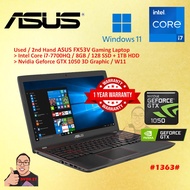 #1363 *Used / Second hand / Budget Asus FX53V Gaming Laptop 7th I7-7700 8GB 128GB SSD 1TB HDD GTX105