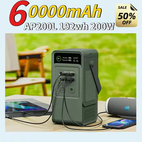 60000mAh 200W 192Wh Camping Power Station Power Bank LiFePo4 Portable Charger Battery Outdoor Solar 