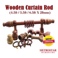 Wooden Curtain Rod (4.5ft / 5.5ft / 6.5ft x 28mm)