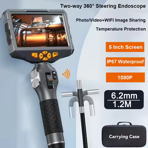 TD500 5 Inch IPS Screen 6.2mm Lens Two Way 360° Steering Endoscope 1.2m Elastic Metal Hose Articulat