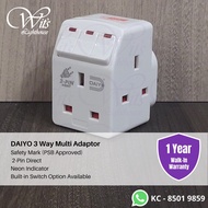 3 Way Multi Adaptor with Neon Indicator, 2 Pin Direct (Switch Option Available)