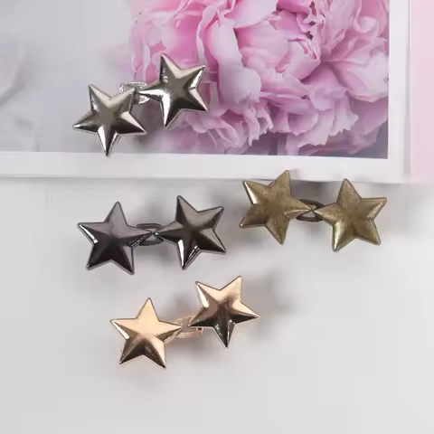 2PCS Fashion Adjustable Waist Buckle Star Shape Jean Buttons Pins Detachable Metal Buttons Waist Tig