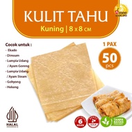 MERAH [8 x 8 cm] WHITE YELLOW SQUARE Tofu Skin 50 Sheets 8x8cm For Dimsum Lumpia Ekado Kekian Gohyon
