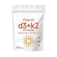 Vitamin D3 5,000 IU + K2 MK-7 100 mcg, 180 Softgels | 2-in-1 Bone, Immune & Heart Support | Easy to 