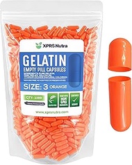 Capsules Express- Size 3 Orange Empty Gelatin Capsules- Kosher - Pure Gelatin Pill Capsule - DIY Pow