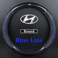 【Hyundai】 Carbon Fibre Leather Car Steering Wheel Cover For Elantra Grand Starex SantaFe Matrix Acce
