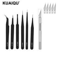 KUAIQU 6-piece  anti-static ESD tweezers set,1 Pcs Craft Knife Hobby Knife Exacto Knife with 5 Pcs #