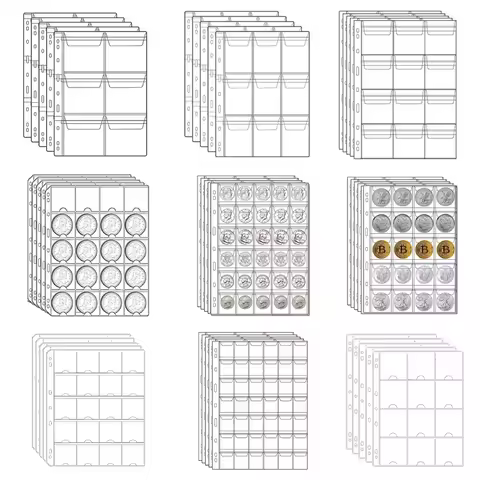 A4 9-Hole Coin Album Pages,9/12/20/30/42 Pockets Clear Coin Sleeves,Standard Binder Inserts for Coin