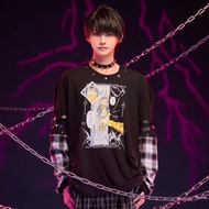 原創伊藤潤二 狂熱聯名雙一漫畫印花格紋可拆袖口袋T恤JJIT09