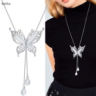 Butterfly Pendant Long Necklace Made Of Opal Stone Women's Jewelry