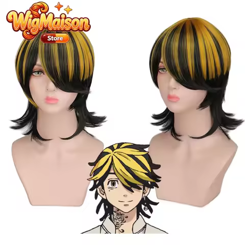 Anime Tokyo Revengers Hanemiya Kazutora Cosplay Wig Black Highlighting Yellow Upturned Short Wig Tok