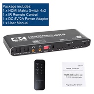 4K 60Hz HDMI Matrix Switch 4X2 Matrix HDMI Video Switcher with Splitter + Optical + 3.5mm Stereo Aud