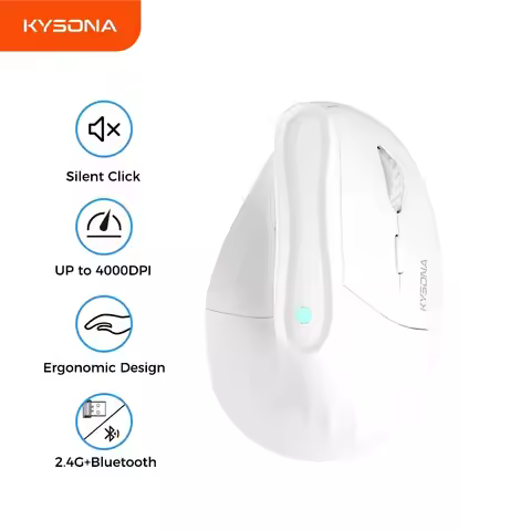 Kysona Vertical Mouse Wireless Bluetooth Ergonomic RGB Rechargeable 4000DPI 6 Mute Buttons for Table