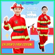 ❐ ☬ Fireman Costumes For Kids Firefighter Firetruck Career Uniform Work Cosplay Role Play Suit Clot