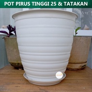 1 Set Pot Bunga Plastik Pot Pirus Tirus Pot Tawon Tinggi 25 cm dan Tatakan Putih