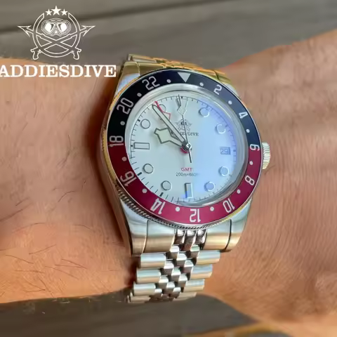 ADDIESDIVE Men GMT Watch Ronda 515-24H 200M Waterproof 316L Stainless Steel Bubble Mirror Glass BGW9