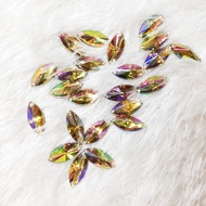 3 3d acrylic stone beads attached to shirts in the shape of pointed leaves in 7 beautiful colors, si