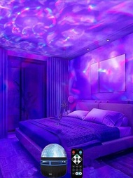 1個帶遙控器的usb漣漪夜燈投影機,7種顏色,適用於臥室、成人遊戲室、家庭劇院、房間裝飾、情人節禮物、露營、婚禮裝飾