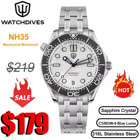 Watchdives WD007ST NTTD Watch NH35/NH38 Movement Domed Sapphire 200m Waterproof Fly Adjustment Clasp