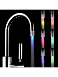 1入組變色LED瀑布式水龍頭，具備噴嘴燈光裝置，適用於廚房和浴室（只需水流發電，不需要電池）