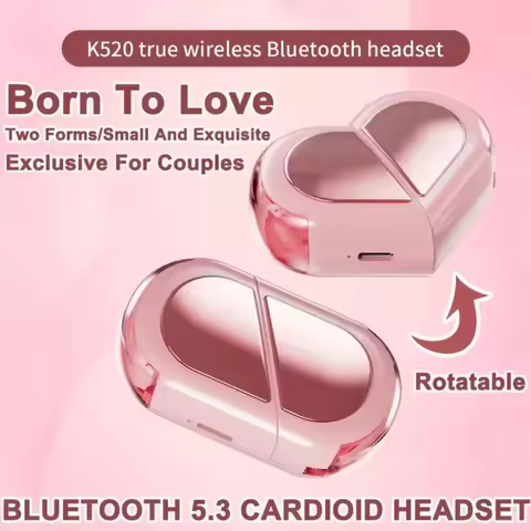 K520 Wireless Earbuds Stereo Earphones With Rotatable Love Heart Shaped Charging Case Low Latency He