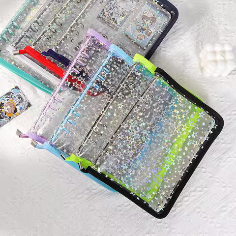 Sharkbang A5 Laser Star Collect Book, Zipper Macaroons Junk Journal Notebook, Binder Ring Postcards 