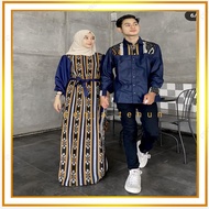 Gamis tenun ikat/set cople gamis tenun raya mustard navy
