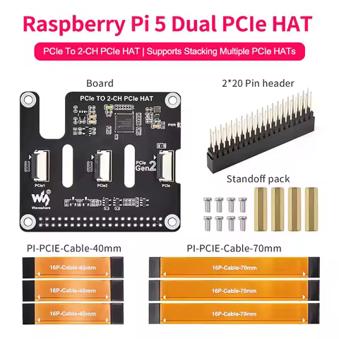 2-Ch PCIe FFC Adapter Board for Raspberry Pi 5 Expand 2-Ch PCIe FFC Connector PCIe to 2-CH PCIe HAT 