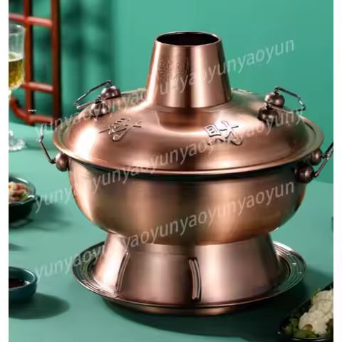 Old Beijing Copper Hot Pot Old-fashioned Charcoal Fire Boiler Commercial Mutton Shabu Electric and C