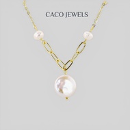 CACO Freshwater Coin Baroque Pearl Necklace 14K Gold Plated 925 Silver "Sarah" (1 Piece)