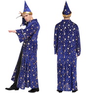 Halloween Blue Star Moon Wizard Robe & Hat Costume