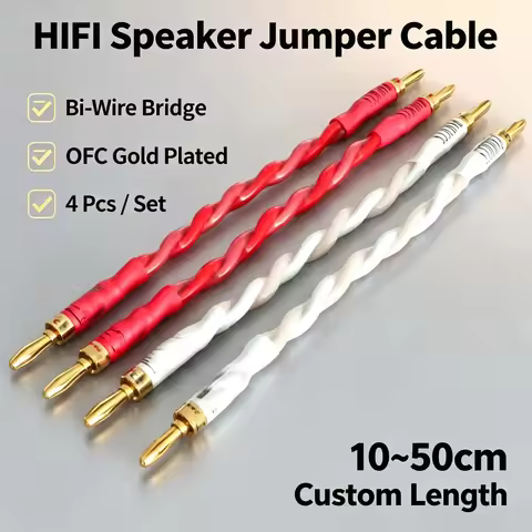 Bi-Wire Speaker Jumper Cable 4Pcs OFC Gold Plated Hifi Audiophile Speaker Wire Bridge Banana to Spad