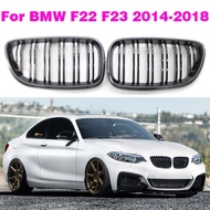 Carbon Fiber Color Dual Slat Front Hood Kidney Grilles Grill Compatible For BMW F22  F23 M2 2014-201